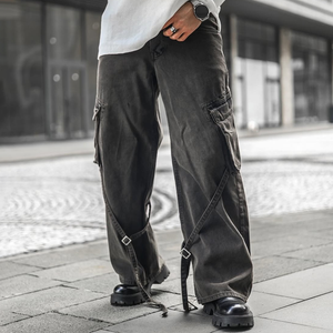 Men's Fashion Washed Loose Multi-pocket Jeans