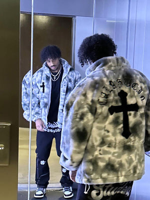 Heavy-Duty Faux Lambswool Tie-Dye Urban Jacket