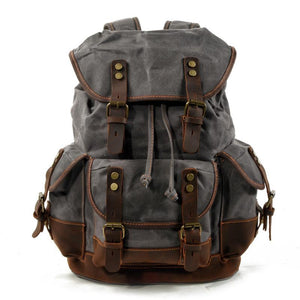 Men's Vintage Outdoor Canvas Stitching Leather Multi-Pocket Backpack