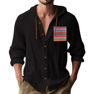 Men's Contrast Panel Cotton Long Sleeve Hoodie