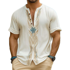 Men's Summer V-neck Fresh Printed Casual T-shirt