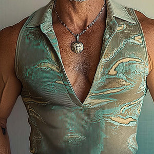Men's Fashion Printed Slim Stand Collar Vest