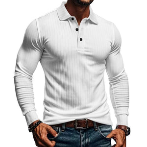 Men's Casual Elastic Long Sleeve POLO Shirt