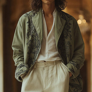 Men's Western Vintage Embroidered Shirt Coat
