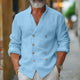 Men's Cotton And Linen Stand Collar Double Breasted Long Sleeve Shirt