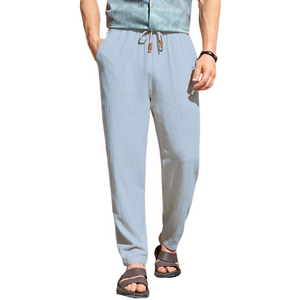 Men's Casual Cotton Linen Elastic Waist Straight Pants