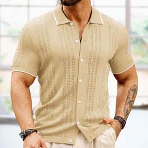 Men's Lapel Contrast Color Single-Breasted Sweater POLO Shirt