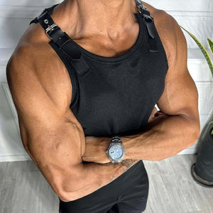 Men's Patchwork Leather Casual Tank Top