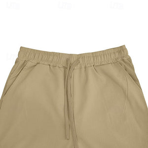 Men's Linen Pants Trousers Summer Pants Gauze Pants Drawstring Elastic Waist Straight Leg Plain Comfort Breathable Full Length Home Casual Daily Sports Classic Style Black White