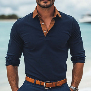Men's Comfortable Basic Polo Collar Colorblock T-shirt