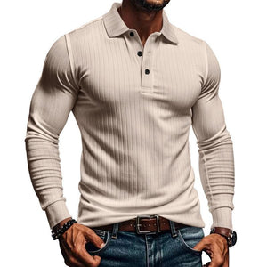Men's Casual Elastic Long Sleeve POLO Shirt