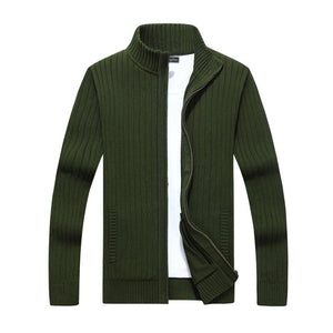 Men's Casual Stand Collar Zipper Slim Fit Knit Cardigan