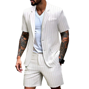 Men's Cotton And Linen Striped Thin Casual Blazer