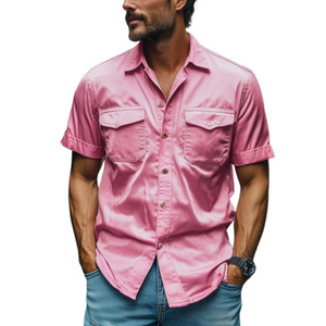 Men's Fashion Spring Summer Casual Satin Short Sleeve Shirt