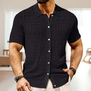 Men's Solid Color Knitted Short Sleeve POLO Shirt