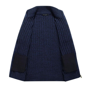 Men's Casual Stand Collar Zipper Slim Fit Knit Cardigan