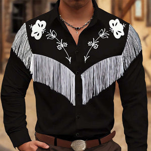 Men's Vintage Embroidered Tassel Long Sleeve Cotton Shirt