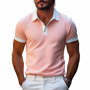 Men's Casual Comfort Cotton Colorblock Lapel Slim Fit Short Sleeve Polo Shirt
