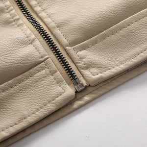 Men's Vintage Hooded Fleece Warm Zip-Up Slim Fit Leather Jacket