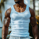 Men's Casual Waffle U-neck Slim Fit Tank Top