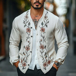 Men's Cotton And Linen Floral Embroidered Vintage Thin Jacket
