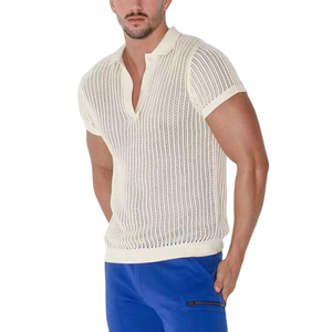 Men's Summer Fashion Casual V-neck Sexy Knitted Short Sleeve T-shirt