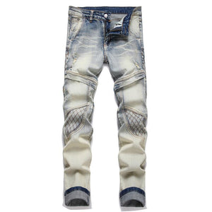 Men's Punk Patchwork Ripped Stretch Jeans
