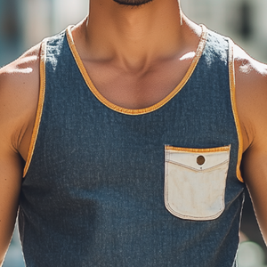Men's Fashion Casual Round Neck Tencel Denim Slim Tank Top