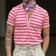 Men's Casual Striped Henley Neck Short Sleeve T-Shirt