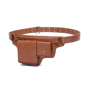 Men's Outdoor Sports Zipper Adjustable Leather Waist Bag