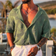 Men's Knit Solid Notch Lapel Single Breasted Short Sleeve Polo Shirt