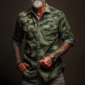 Men's Camouflage Lapel Chest Pocket Cargo Shirt