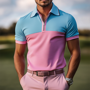 Men's Classic Casual Contrast Color Stitching Golf Short Sleeve POLO Shirt