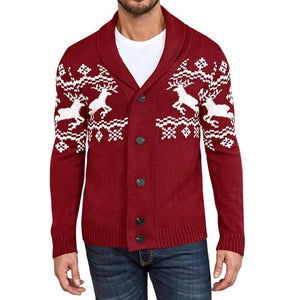 Men's Elk Jacquard Knit Cardigan Jacket
