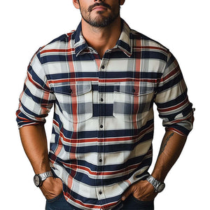 Men's Early Spring Fashion Retro Plaid Print Long Sleeve Shirt