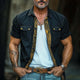Men's Retro Western Print Denim Short Sleeve Shirt