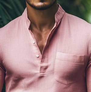 Men's Spring Fashion Casual Cotton And Linen Stand Collar Long Sleeve Shirt