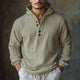 Men's Skin-friendly Off-White Cotton And Linen Long-sleeved Hoodie