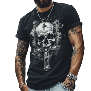 Men's Retro Casual Skull Cross Printed Round Neck Short Sleeve T-Shirt