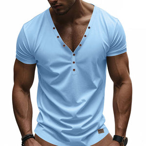 Men's Solid Color Cotton V-Neck Short Sleeve T-Shirt
