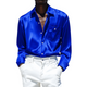 Men's Vintage Satin Lapel Patch Pocket Loose Long Sleeve Shirt