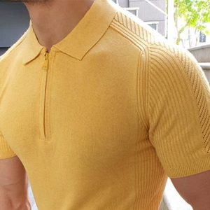 Men's Fashion Casual Bright Color Polo Collar Knitted Short-sleeved T-shirt