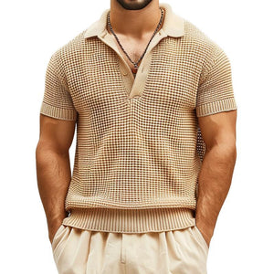 Men's Solid Color Short-sleeved Casual Knitted POLO Shirt