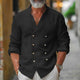 Men's Cotton And Linen Stand Collar Double Breasted Long Sleeve Shirt