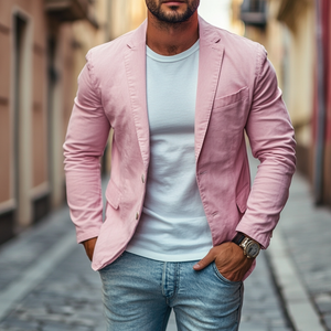 Men's Casual Premium Cotton Notched Lapel Single Breasted Slim Fit Blazer