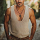 Men's Summer Solid Color Deep V Neck Knitted Tank Top