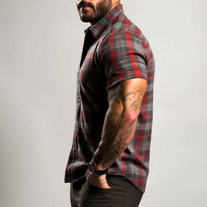 Men's Retro Casual Plaid Print Lapel Short Sleeve Shirt