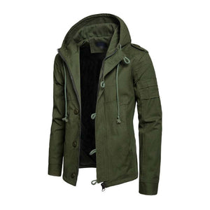 Men's Casual Washed Cotton Patchwork Hooded Slim Fit Cargo Jacket