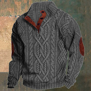 Men's Vintage Stand Collar Pullover Twisted Textured Knitted Sweater