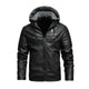 Men's Vintage Hooded Fleece Warm Zip-Up Slim Fit Leather Jacket